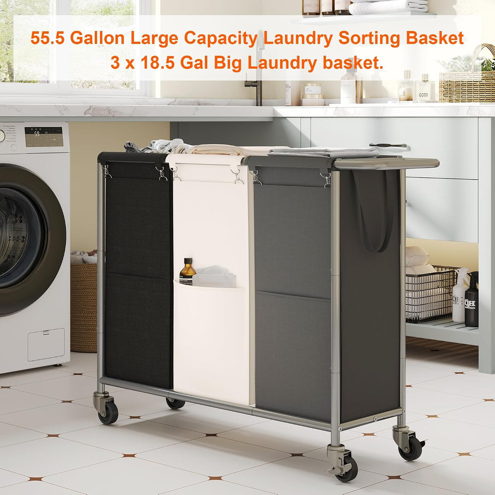 Heybly Laundry Basket, 3 x 18.5 Gal Laundry Separator Hamper with Heavy Duty ...