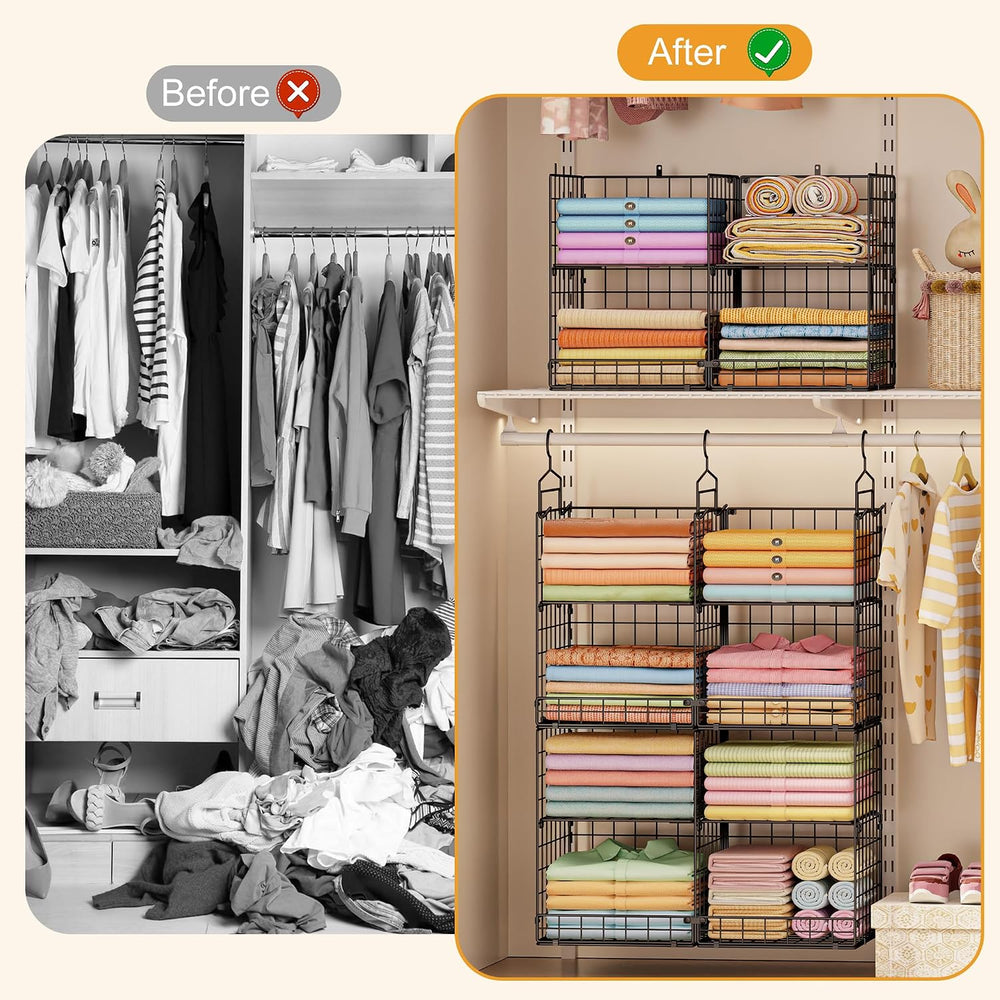 Hanging Closet Organizer with DIY Spacing, Double-Row Closet Hanging Shelves ...