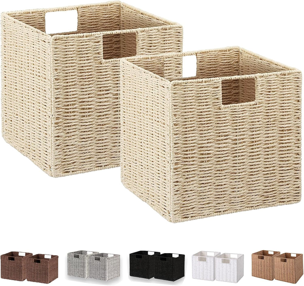 Vagusicc Wicker Storage Basket, Set of 2 Hand-Woven Paper Rope Storage Basket...