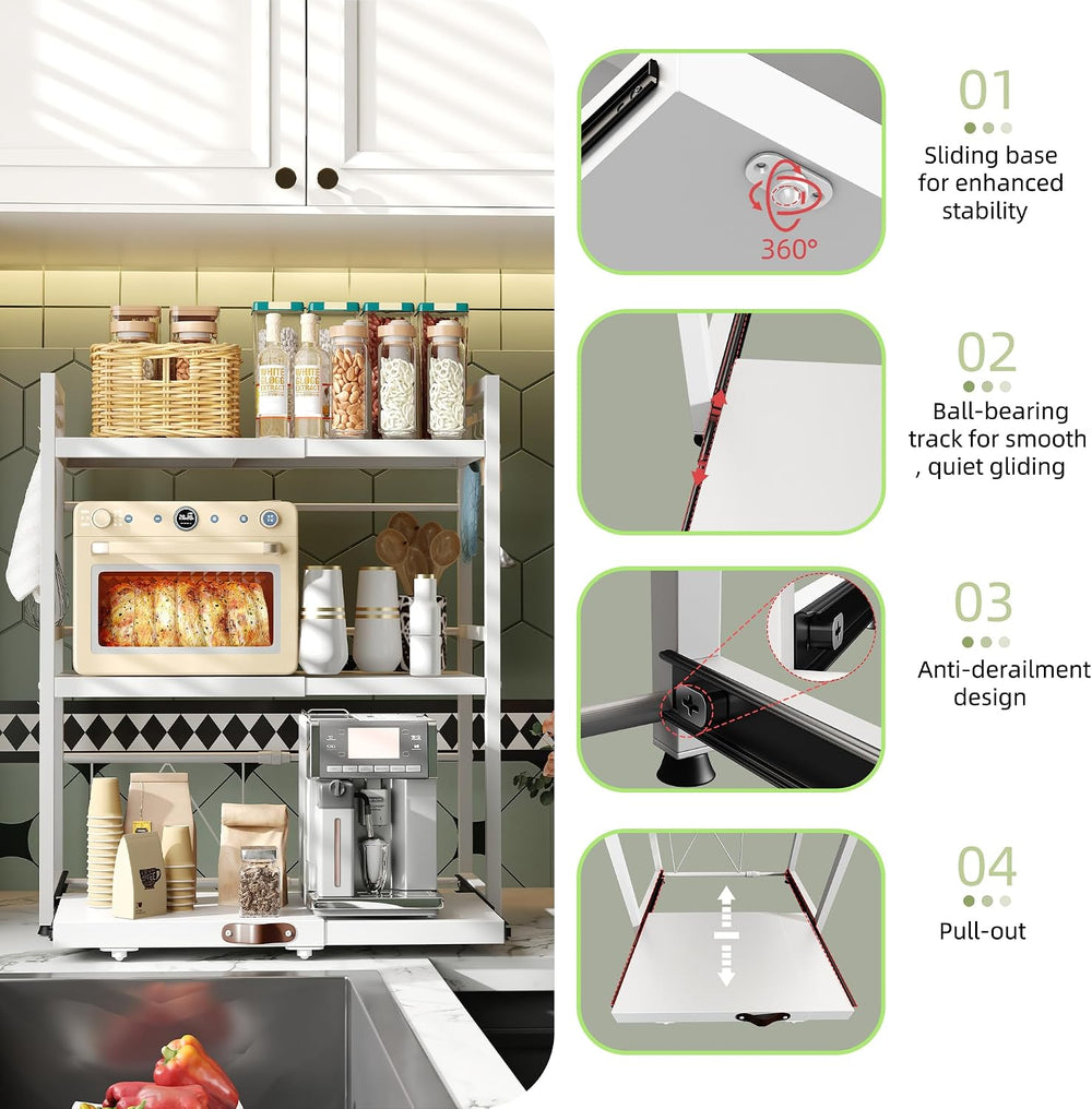 Expandable Microwave Stand,3 Tier Metal Kitchen Countertop Organizer Shelves ...