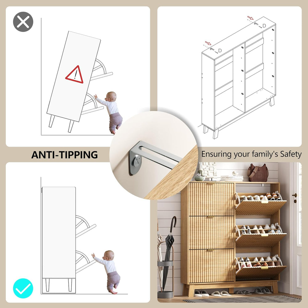 HUANLEGO Shoe Cabinet Storage for Entryway with 6 Flip Drawers, Oak