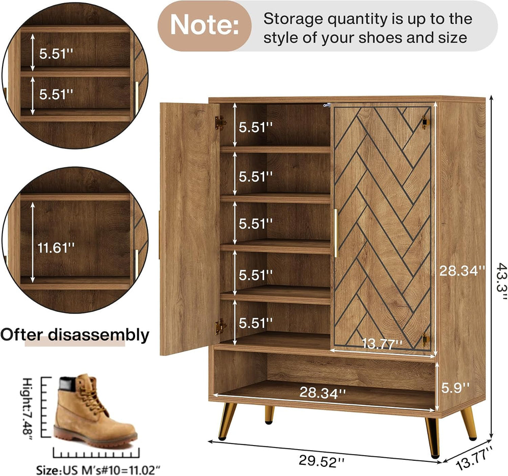 Tribesigns Entryway Shoe Cabinet with Doors (Natural Wood)