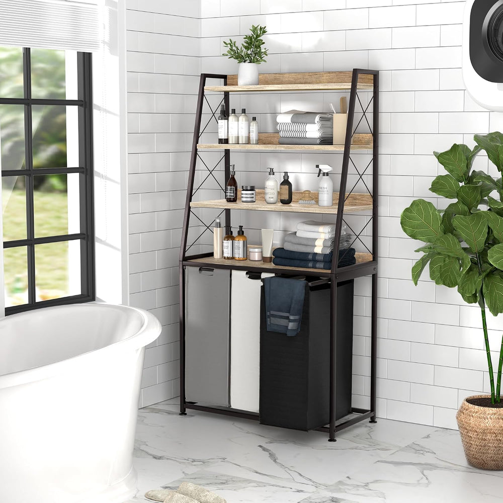 Herture Laundry Basket, 3 Section Laundry Hamper with 4 Tiers Shelf, Pull-Out...