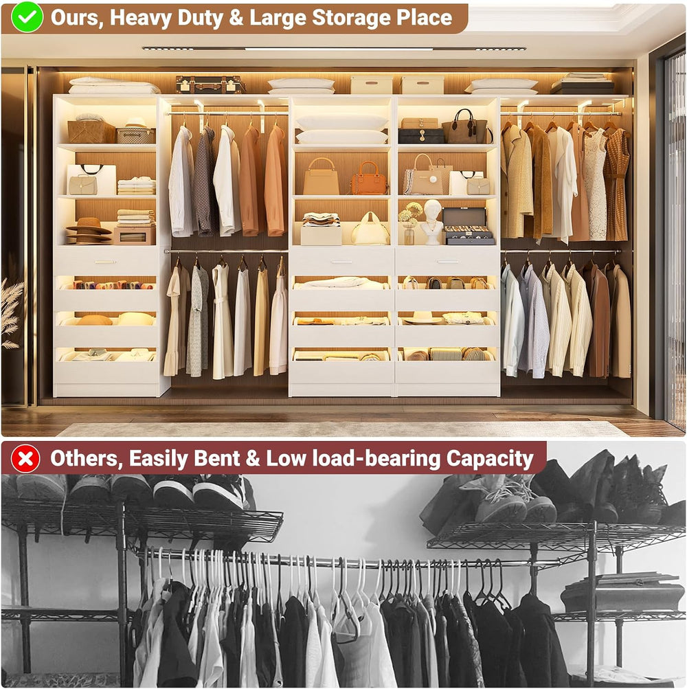 Aheaplus Closet System with 12 Drawers, 138.5" Custom Wood Closet Organizer