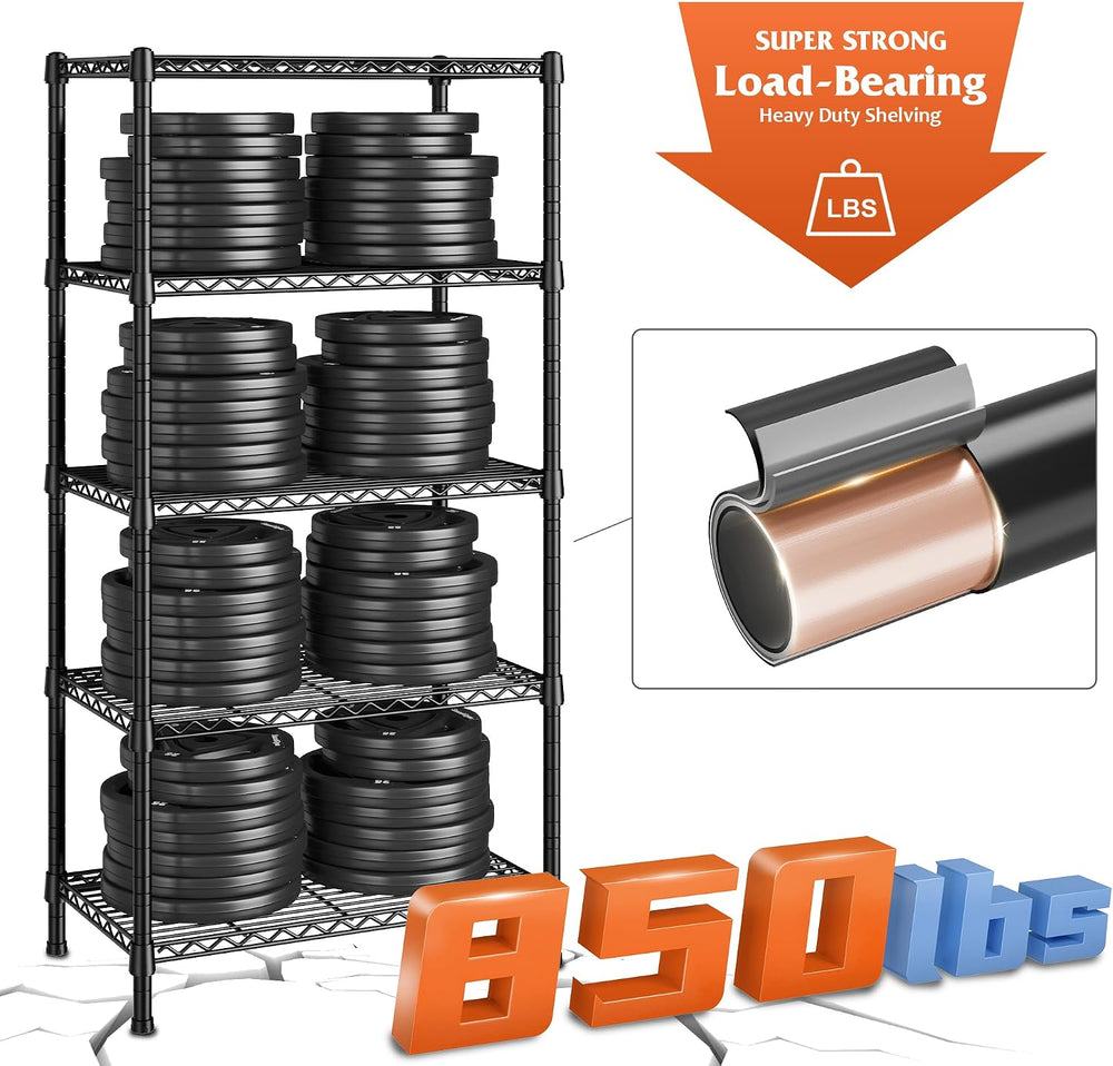 REIBII Wire Shelving Rack 5-Tier Metal Shelves for Storage Adjustable Garage ...