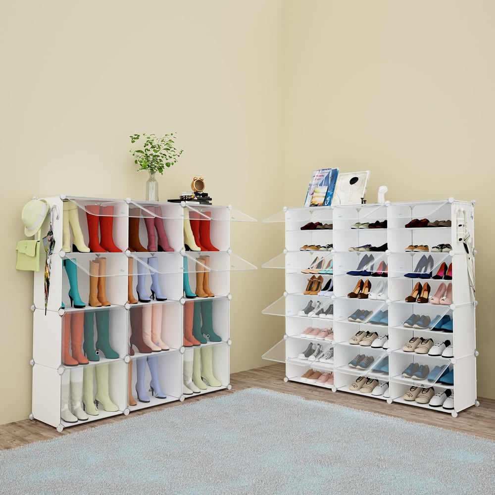 Shoe Rack Organizer, 48 Pair Shoe Storage Cabinet with Door Expandable Plasti...