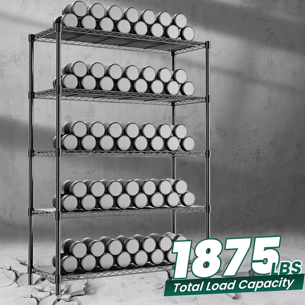 48" W Garage Shelving 1875LBS Heavy Duty Wire Shelving Unit, Metal 5-Tie...