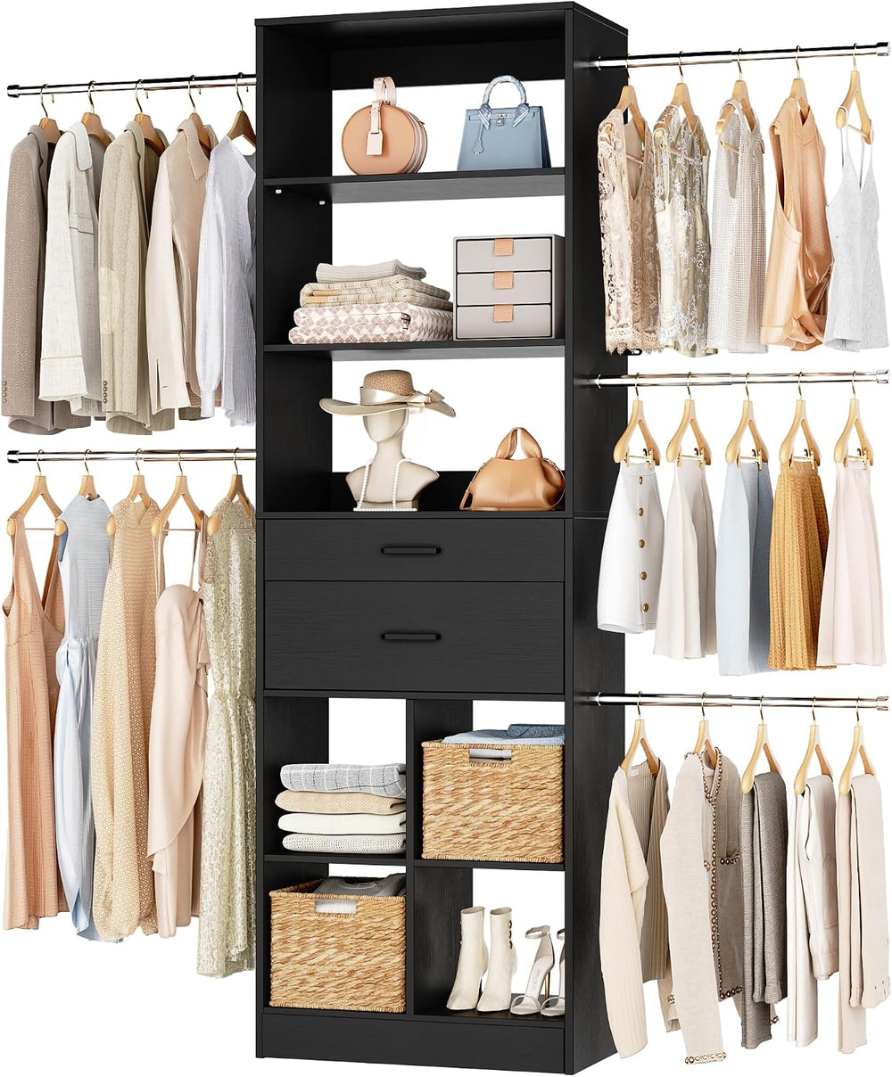Besiost Small Closet System, 3.2-6.8FT Small Closet Organizer with 5 Hanging ...