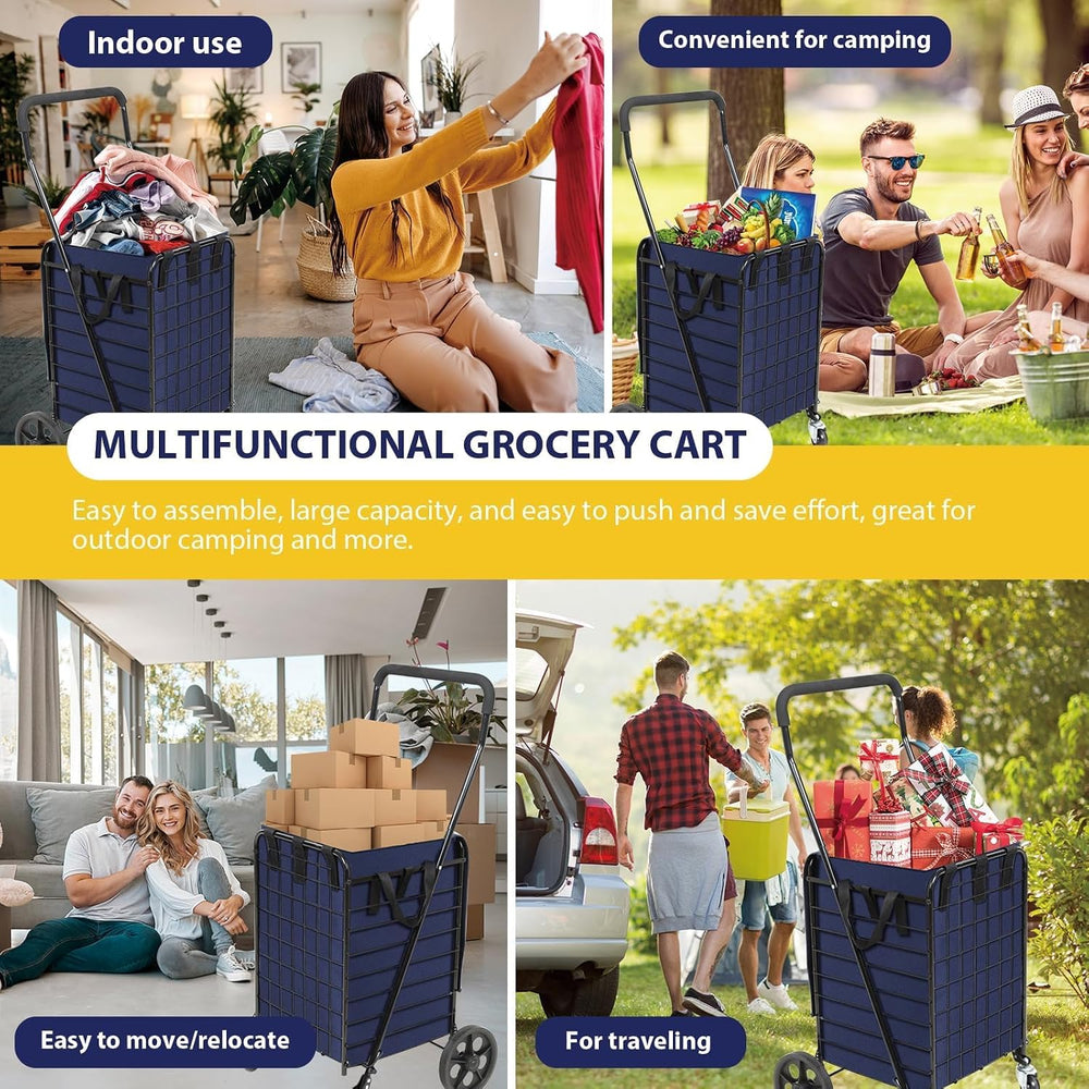 Kiffler Foldable Shopping Cart with Waterproof Basket Liner & 360° Swivel...