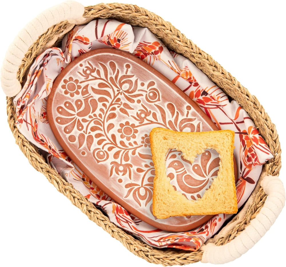 Vivi's Bread Warmer Basket with Stone and Cotton Towel for Sourdough Bakers