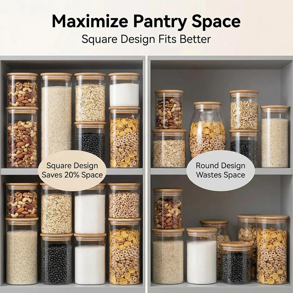 Airtight Glass Storage Containers with Lids Set of 6, 25 /37 /50oz Square Gla...
