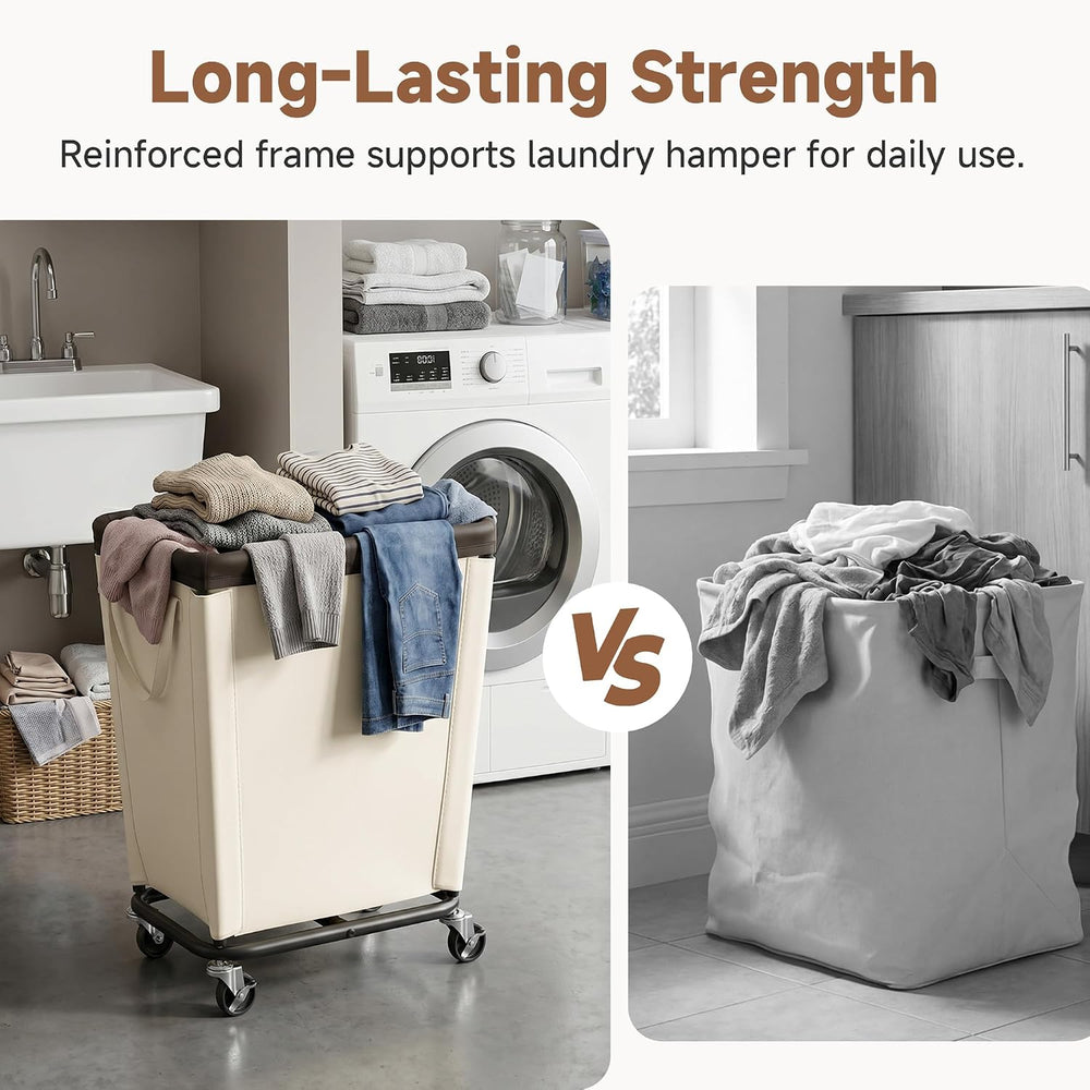 StorageWorks Laundry Hamper with Wheels, 210L Rolling Beige Basket