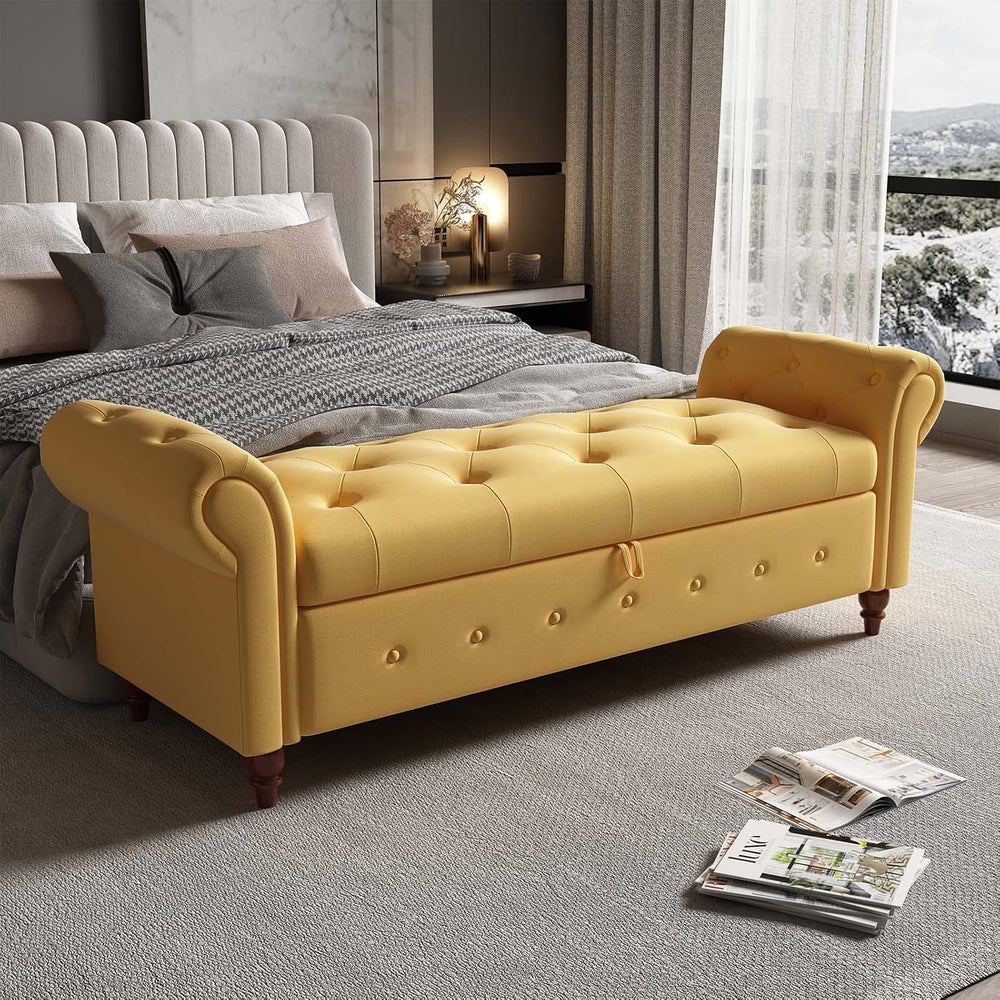 Tomkate Fabric Armed Storage Bench, 63" Tufted Storage Bench for Bedroom...