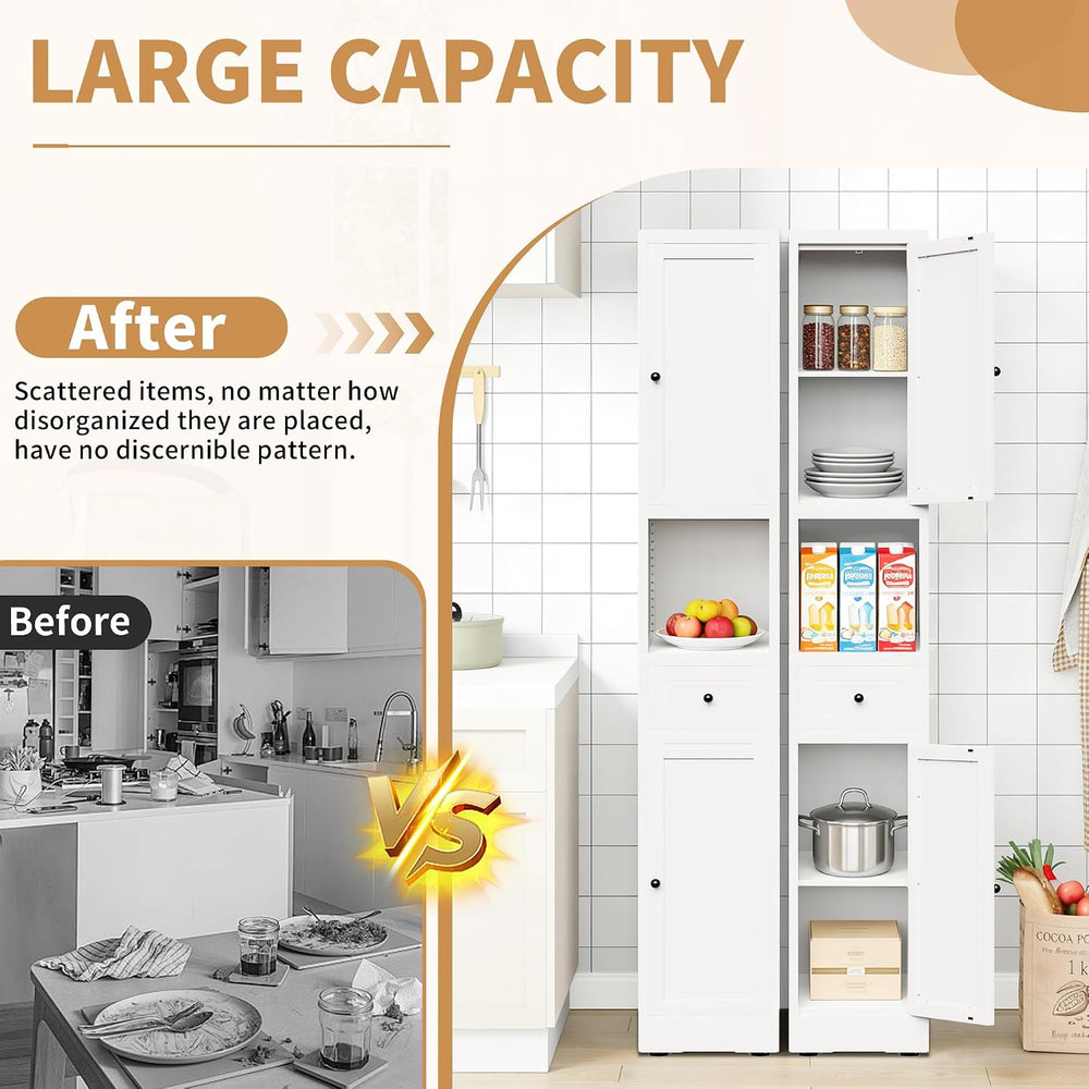 71" Tall Bathroom Storage Cabinet, Slim Corner Cabinet with 2 Doors, White