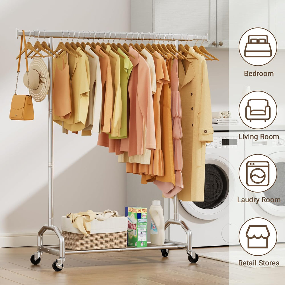 Heavy Duty Rolling Clothing Rack, 420 lbs Capacity Metal Clothes Rack with Wh...