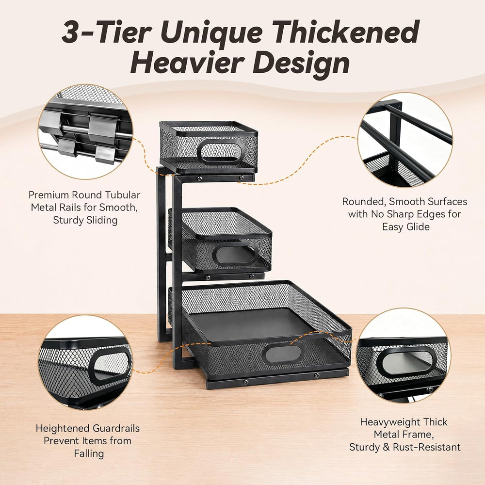 3-Tier Under Sink Organizer 2-Pack Organization for Bathroom Kitchen,Black