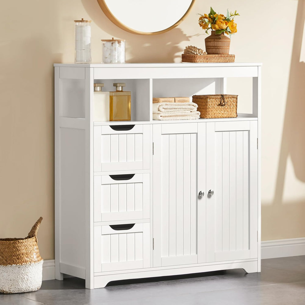 Yaheetech Small Bathroom Storage Cabinet with 3 Drawers & 2 Doors, White