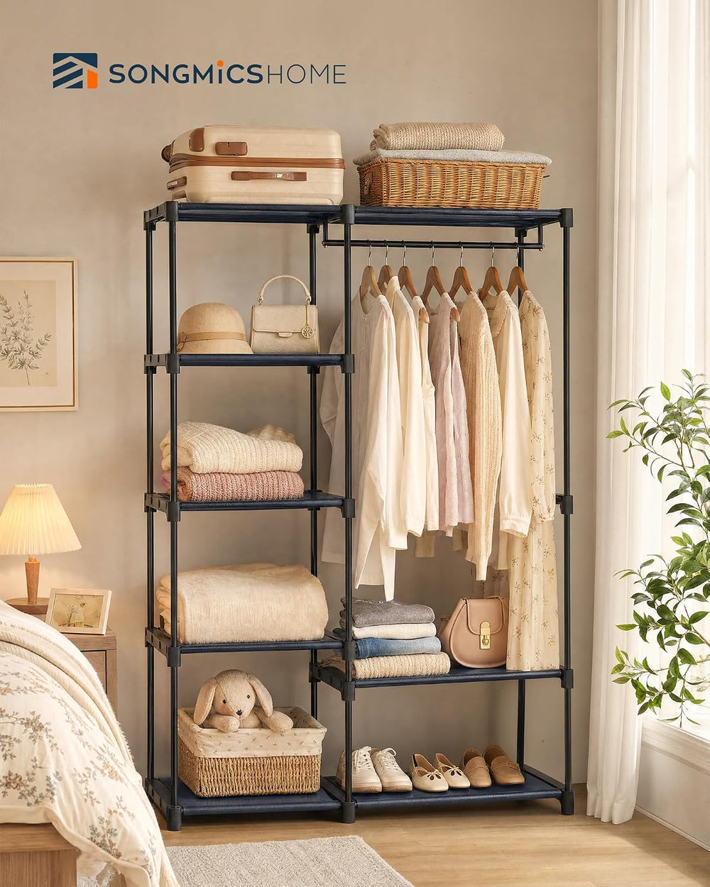 SONGMICS HOME Freestanding Clothes Rack, Portable Closet, for Cloakroom, Bedr...