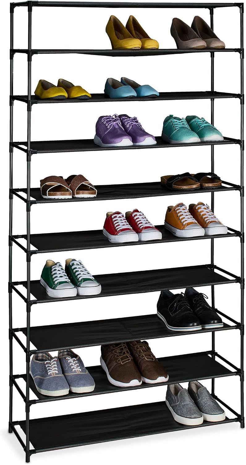 Relaxdays Shoe Rack, Levels, Metal Frame, Fabric, Plug Together, Organisation...