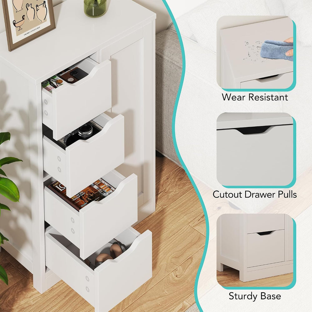 Vongrasig Small Bathroom Storage Cabinet with 4 Drawers & Door, White