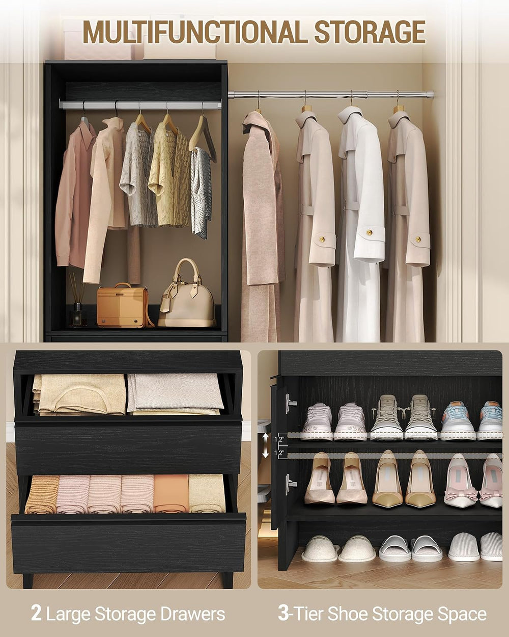 Hzuaneri Closet System Closet Organizers and Storage with 2 Drawers