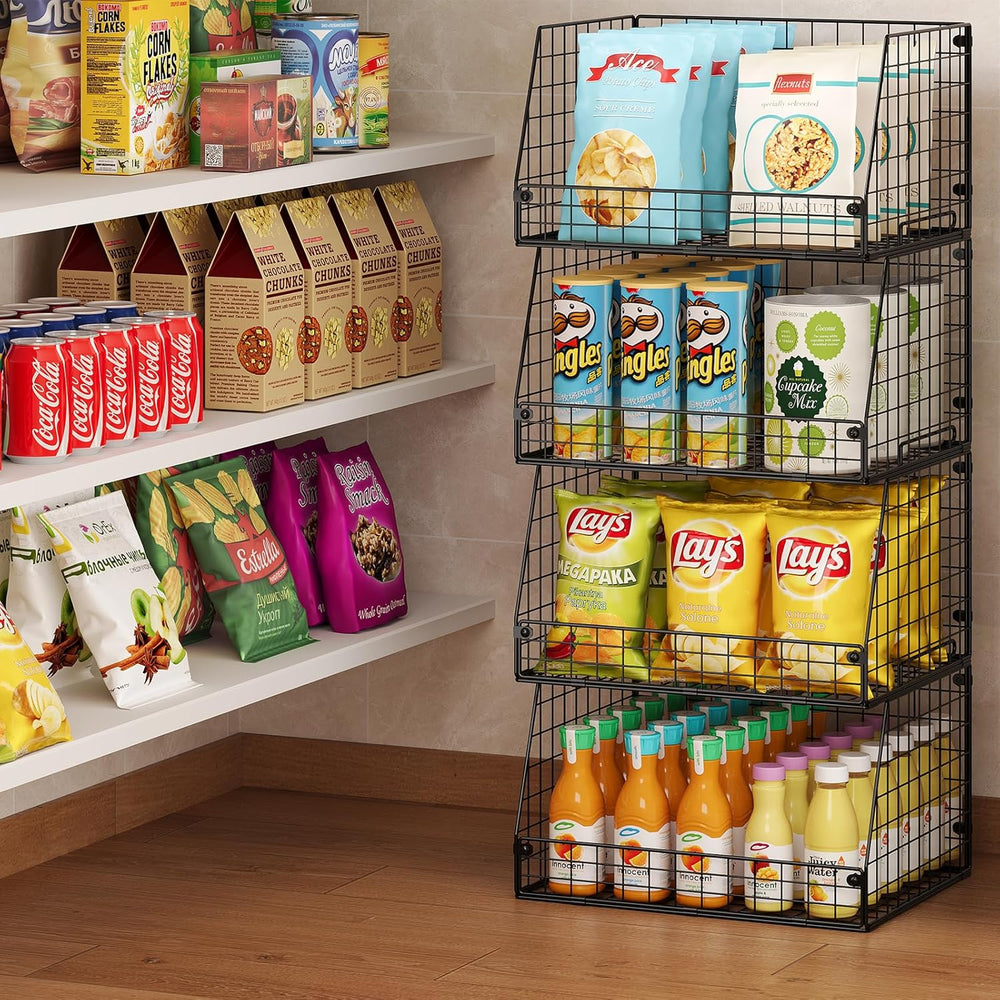 4 Pack XXL Stackable Wire Storage Basket, Extra Large Capacity Pantry Organiz...
