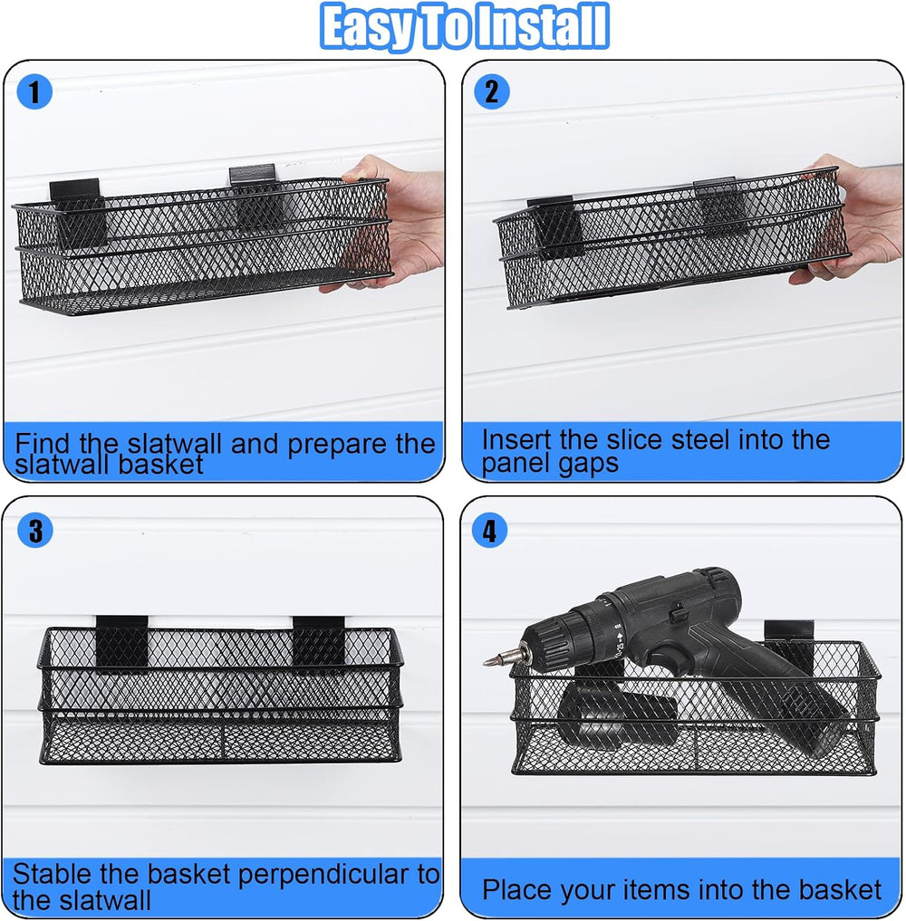 BSTKEY Slatwall Basket Set of 4, Metal Ventilated Hanging Wire Baskets, Retai...