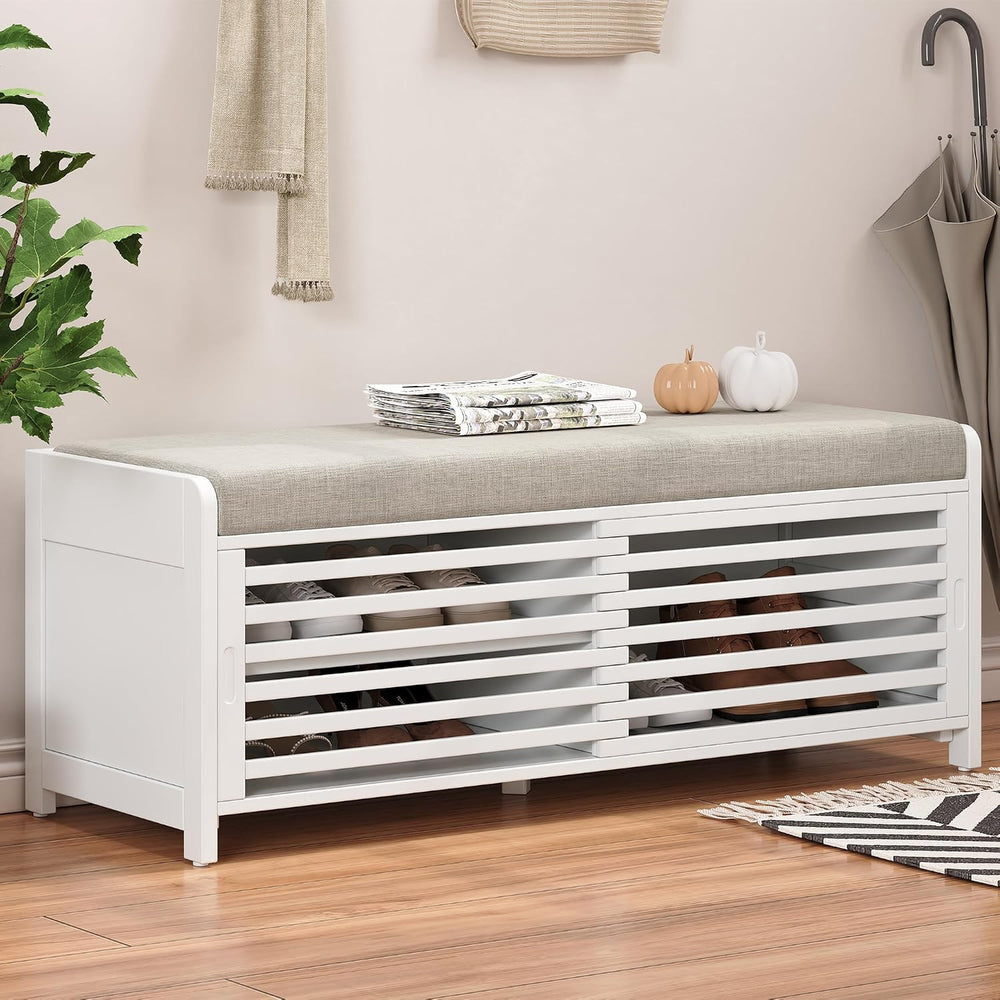 Ball & Cast 43.3" Wood Frame Entryway Storage Bench w/Shutter-Style ...
