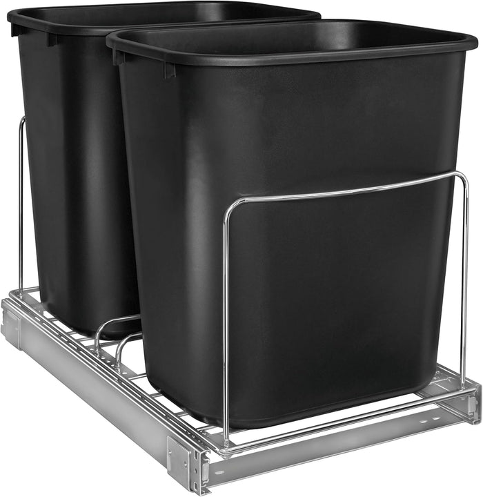 LYNK PROFESSIONAL® Double Pull Out Trash Can Under Cabinet - Under Sink Trash Can Slider - Trash Can Slide Out Drawer - Sliding Pull Out for Kitchen Garbage Bin (Trash Cans Not Included)