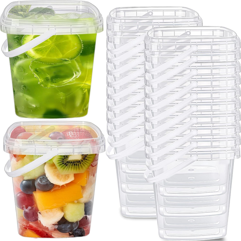 39 Pack 32 oz Square Deli Containers Bulk Clear Plastic Buckets with Airtight...