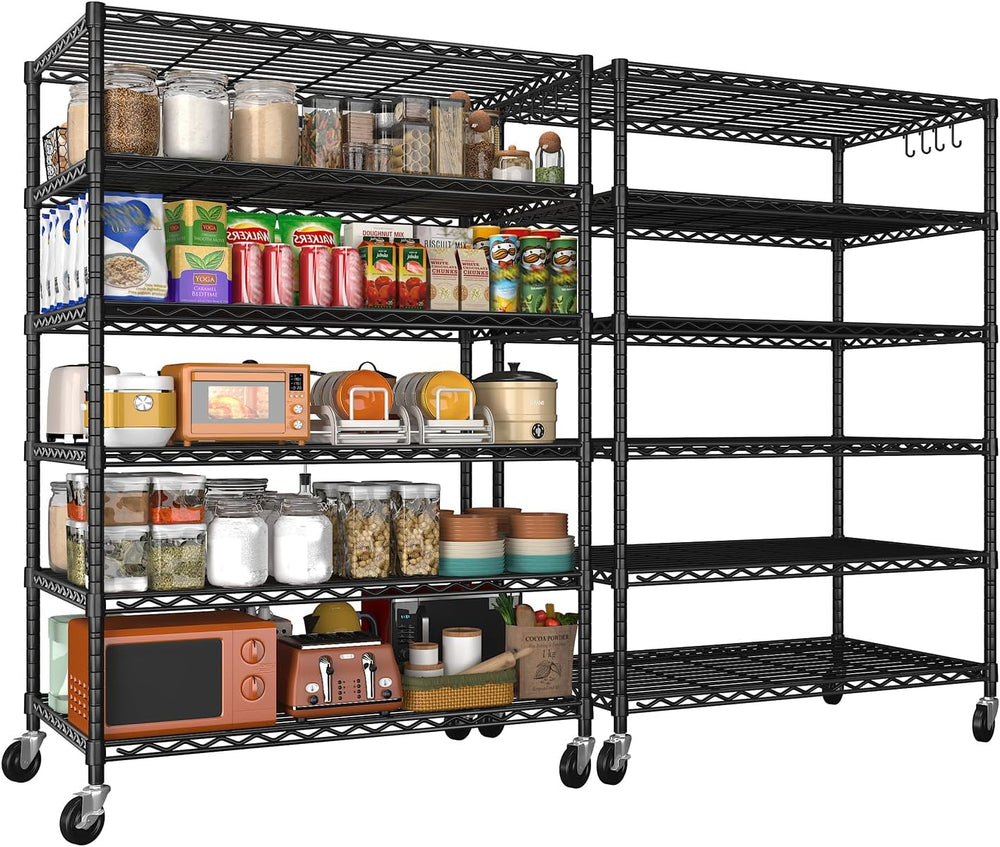 6 Tier 36" W x 18" D x 78" H Rolling Wire Metal Storage Shelve...