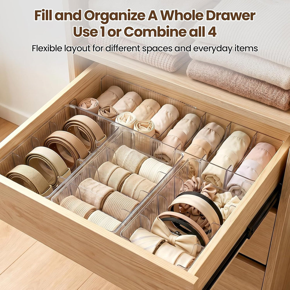3 Pack Adjustable Drawer Organizers, Expandable Multi-Purpose Storage Bins