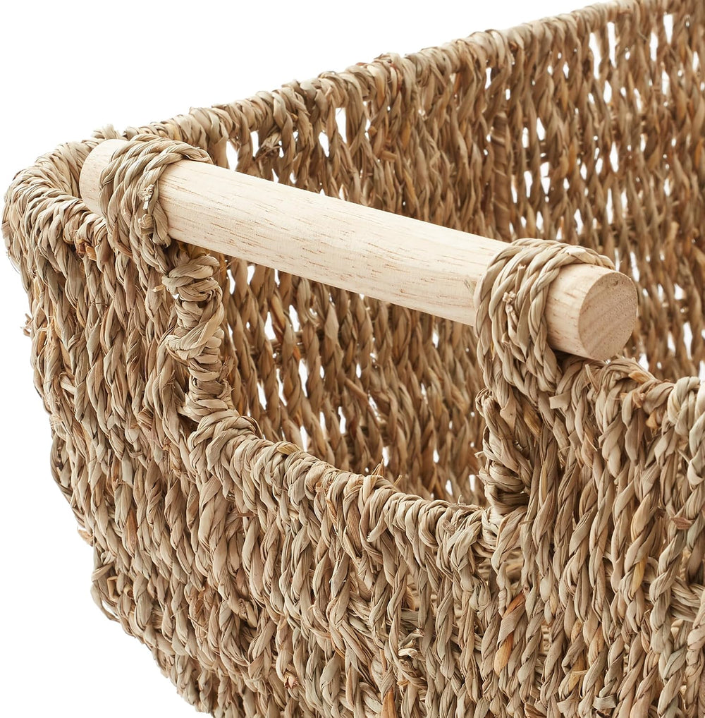 Casafield Set of 2 Seagrass Oval Storage Baskets with Wooden Handles - Large,...