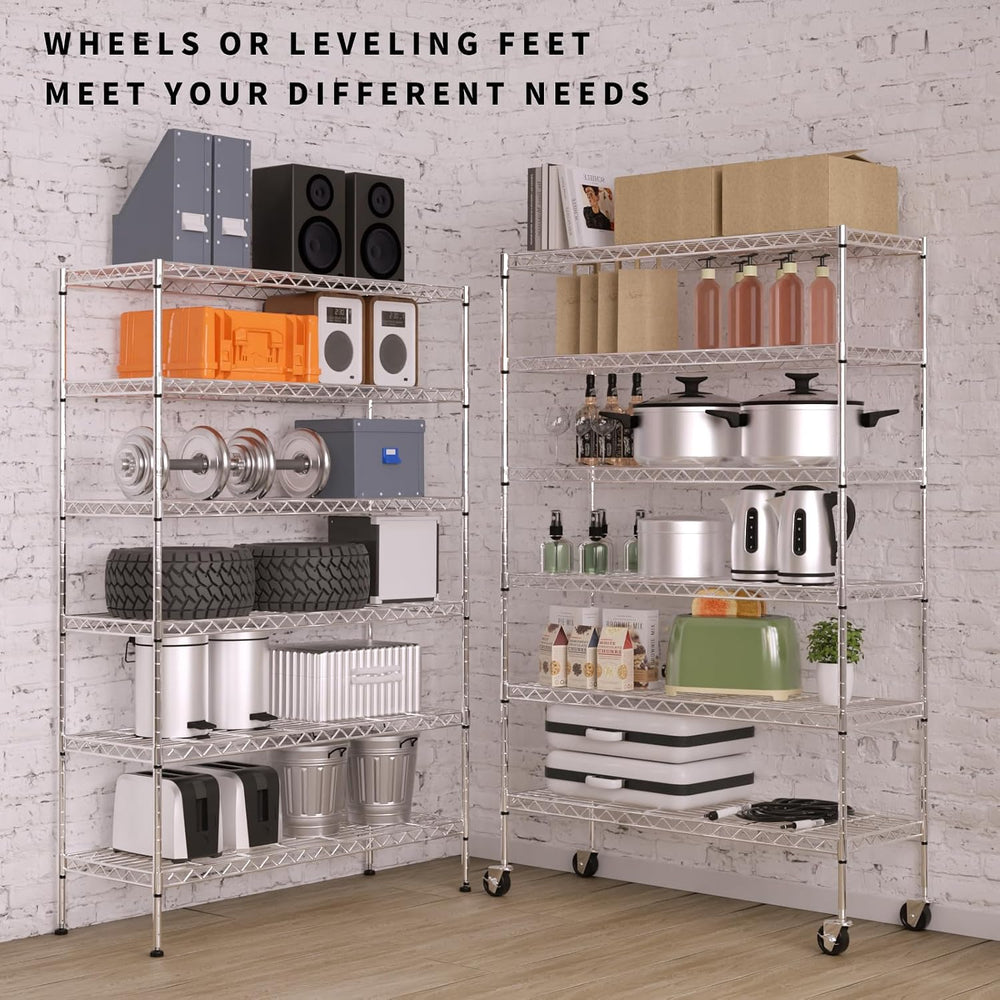 Wire Shelving Unit with Wheels, 6 Tier Adjustable Storage Shelves