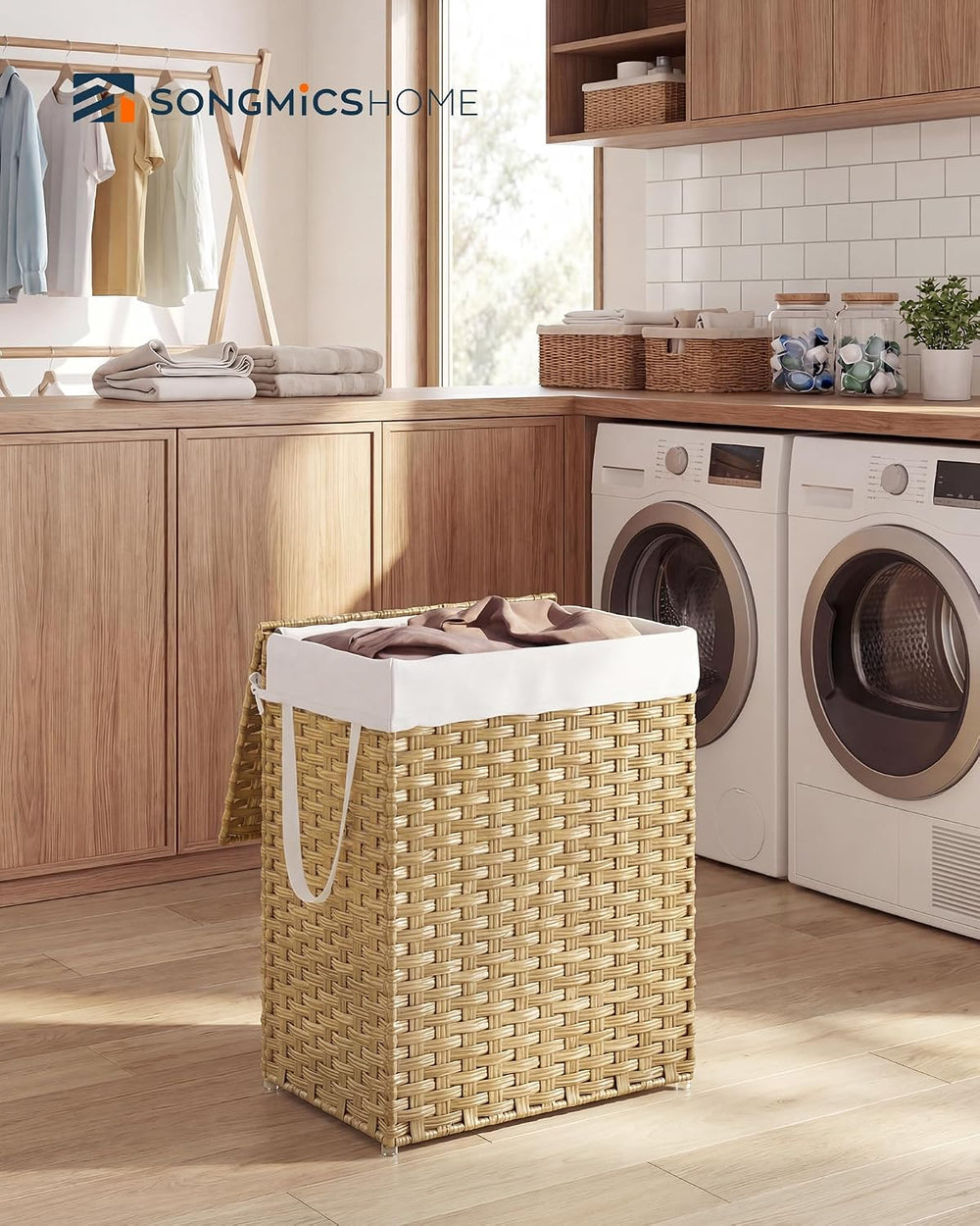 SONGMICS HOME Laundry Hamper with Lid, Clothes Basket with Removable Liner an...
