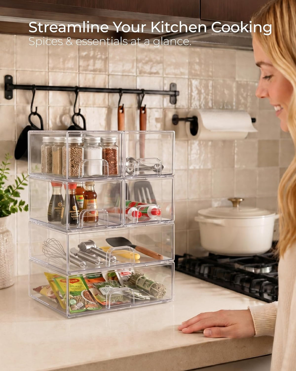 Stackable Storage Drawer Organizers Set of 6 for Bathroom Organizer Storage