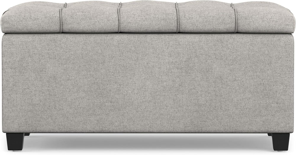 SIMPLIHOME Shiloh 48" Wide Vegan Leather Ottoman in Chestnut Brown