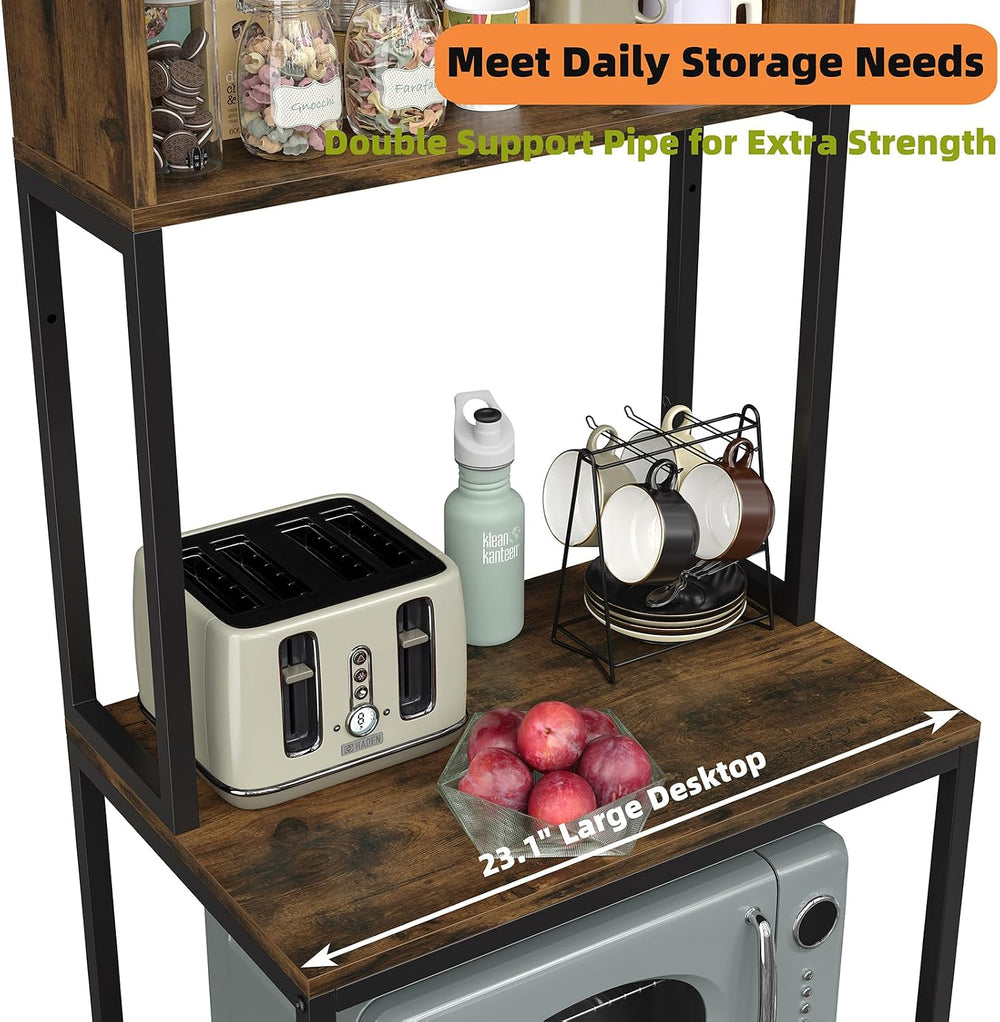 5-Tier Kitchen Bakers Rack with Power Outlet, Industrial Microwave Oven Stand...