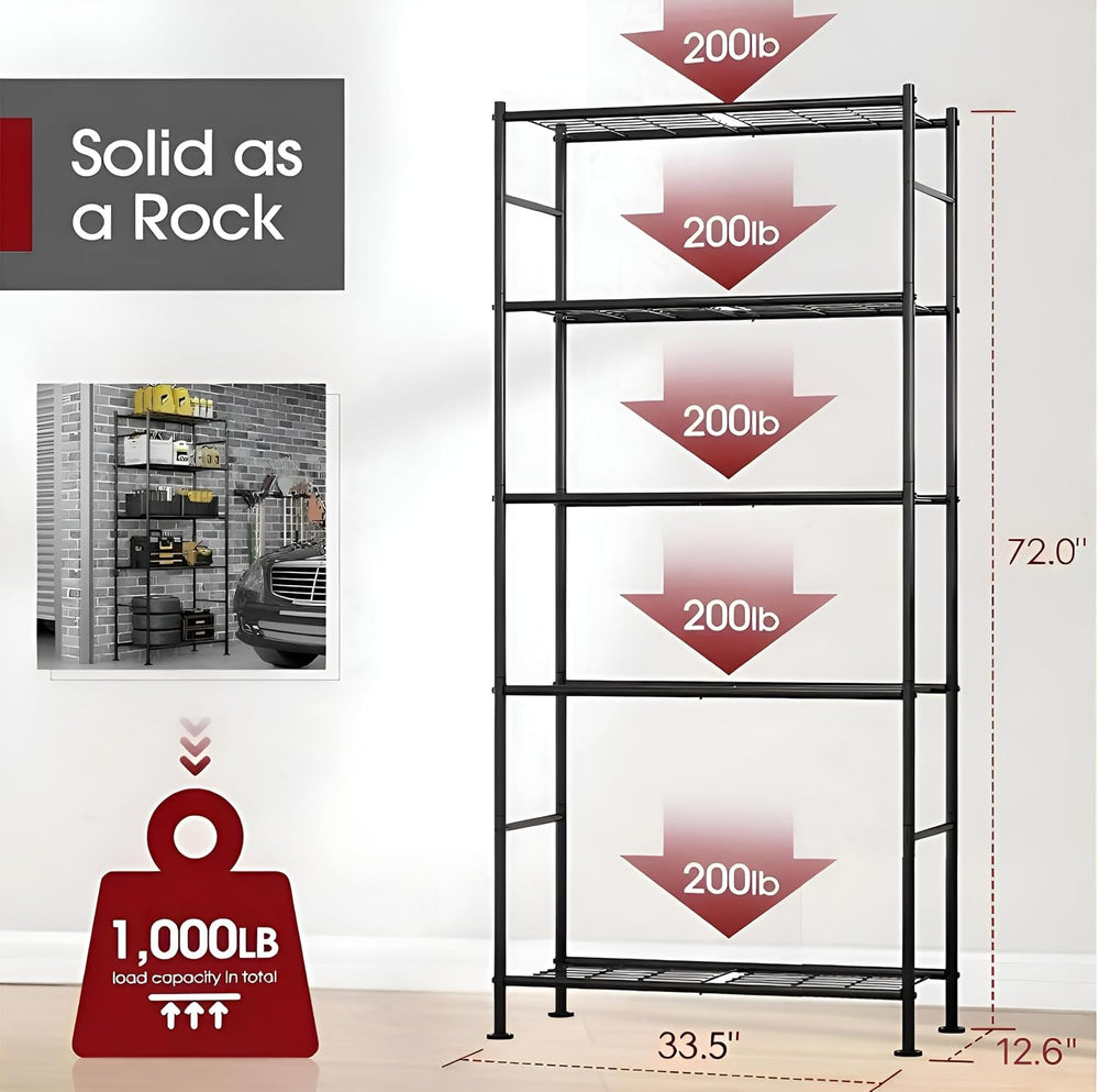 Sakugi Storage Racks - 2 Pack, 5-Tier Freestanding Steel Shelving Units with ...