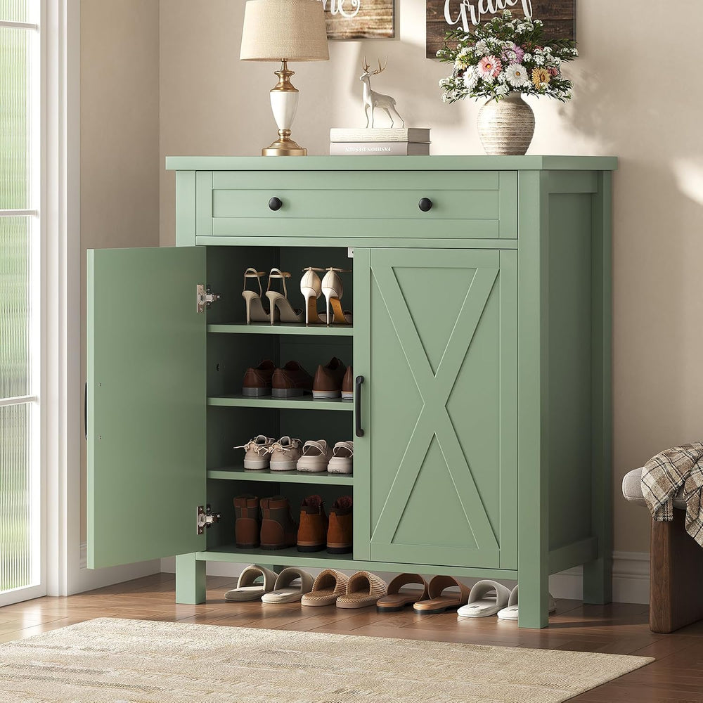 Farmhouse Shoe Storage Cabinet, 5-Tier High Boots Organizer with Adjustable S...