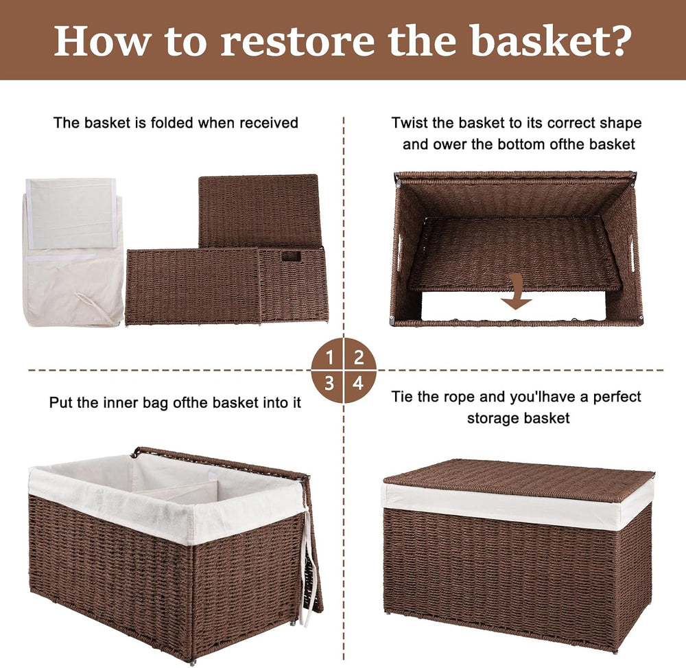 OIAHOMY Storage Basket with Lid, 17.2 Gallon (65L) Blanket Basket with Remova...