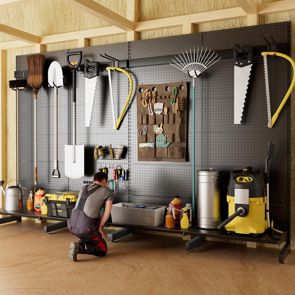 JWX Garden Tool Organizer for Garage, Freestanding Pegboard Rack
