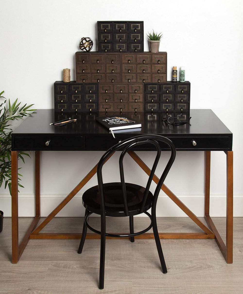 Kate and Laurel Apothecary Wood Desk Drawer Set, 9 Drawers, Rustic Black