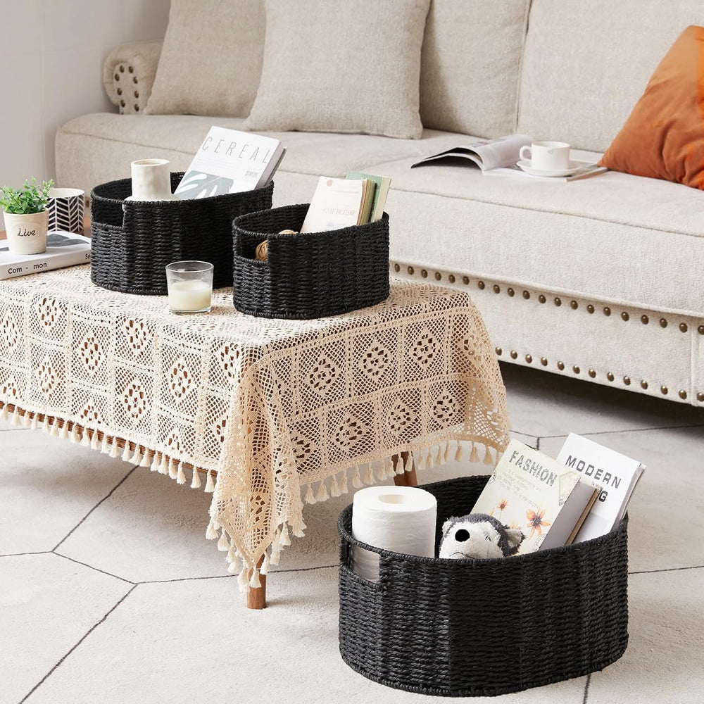 Vagusicc Wicker Basket, Set of 3 Round Storage Baskets for Organizing, Woven ...