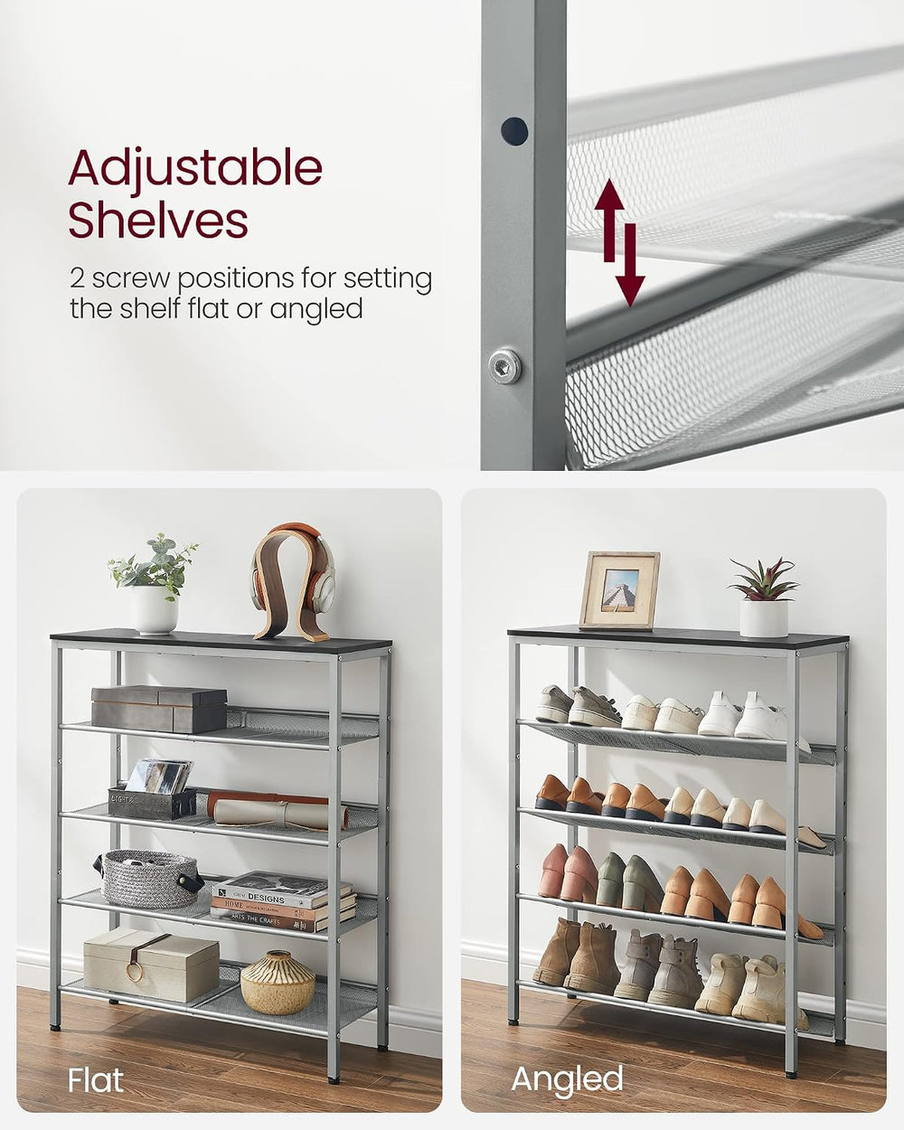 VASAGLE 5-Tier Shoe Rack, Adjustable, Freestanding