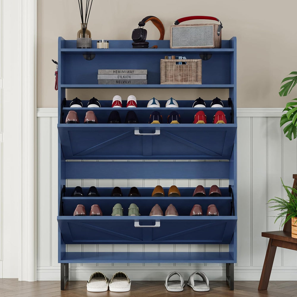 BORNOON Shoe Cabinet with 2 Flip Drawers Narrow Shoe Storage Cabinet Organize...