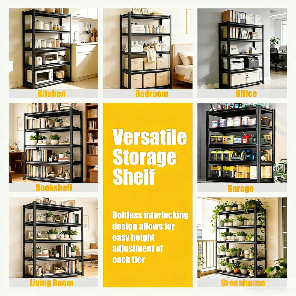 5-Tier Garage Shelving Bolt-Free Metal Shelving 40" W x 16" D x 72&...