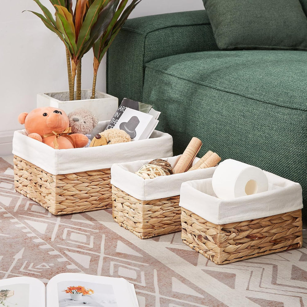 Vagusicc Wicker Basket, 3-Pack Water Hyacinth Wicker Storage Basket with Hand...
