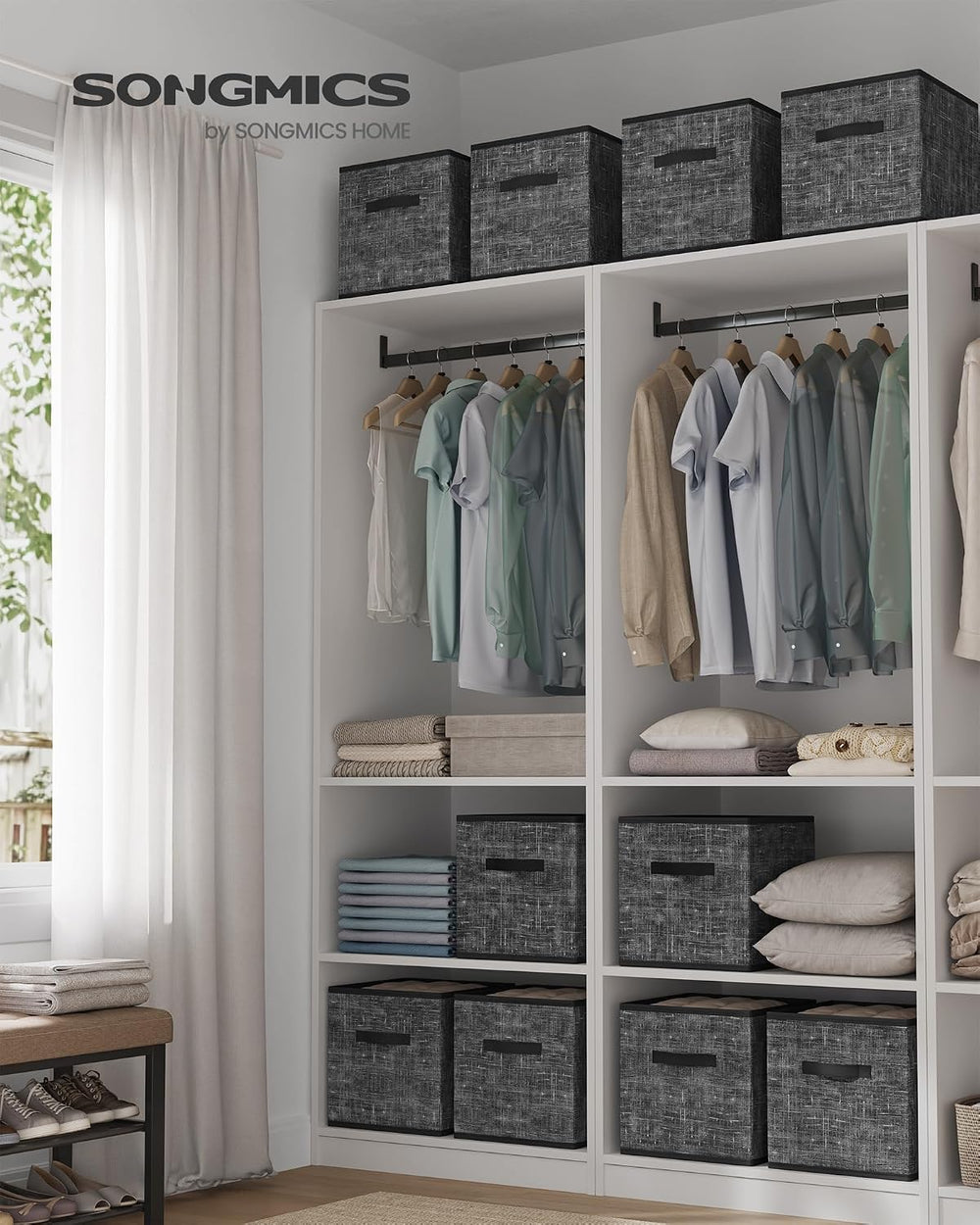 SONGMICS Storage Cubes, Set of 10, 13-Inch Foldable Closet Organizers