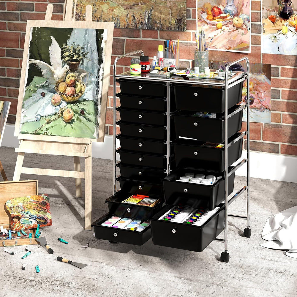 GOFLAME 15-Drawer Rolling Storage Cart, Multifunctional Art Craft Organizer C...